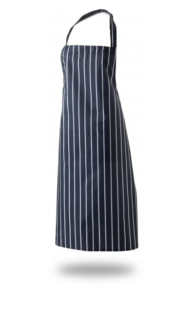Bib Apron Butchers Stripe 28" X 33" Self Neck Band