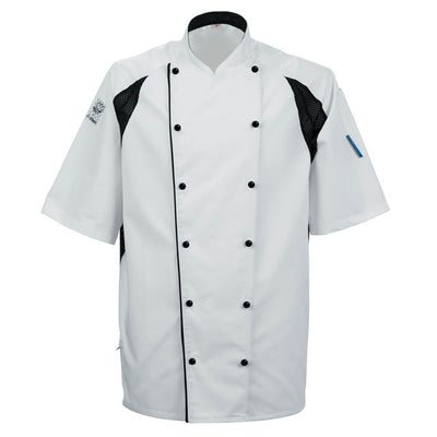 Le Chef De11a Cool And Lite Jacket White With Capped Studs And Black Staycool System Panels