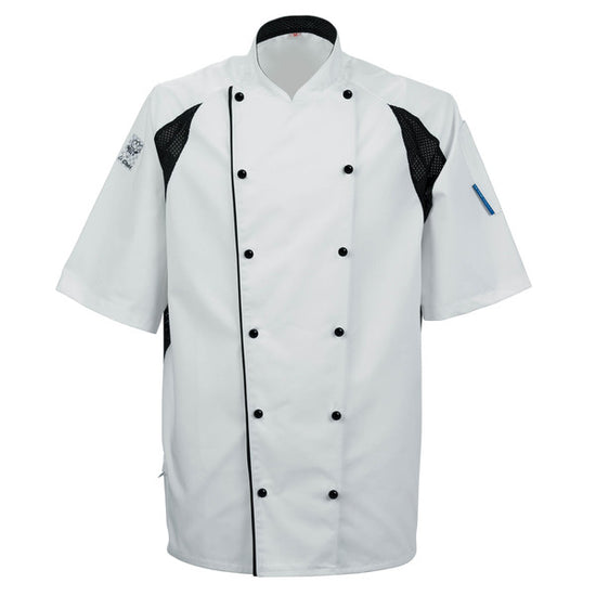 Le Chef De11a Cool And Lite Jacket White With Capped Studs And Black Staycool System Panels