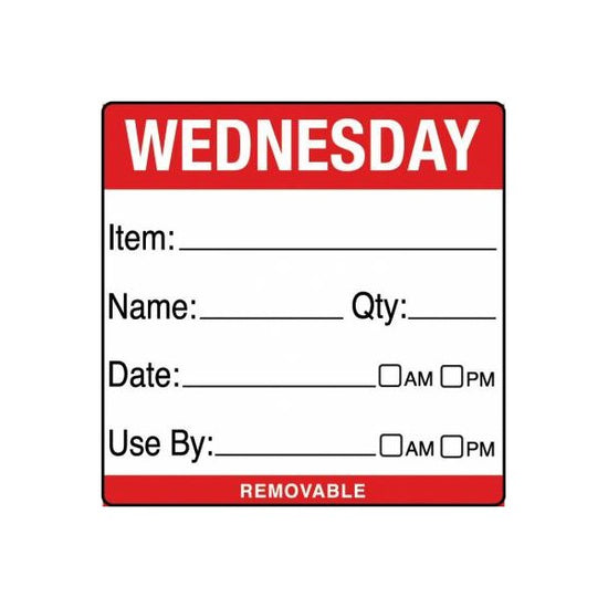 Removable Food Rotation Label 50mm X 50mm (Roll Of 500) Wednesday/Red