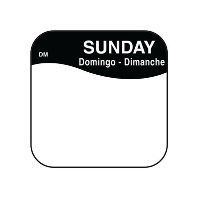 Removable Day Of The Week Label 25mm x 25mm (Roll Of 1000) Sunday/Black