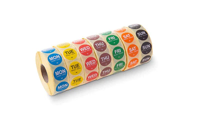 Day Of The Week Labels 20mm Dia Set Of 7 In Clear View Dispenser