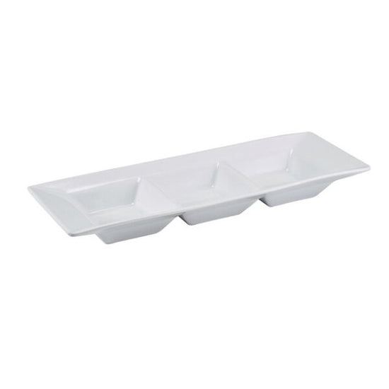 Genware Porcelain Triple Dipping Dish 25cm x 9cm (Box Of 6)