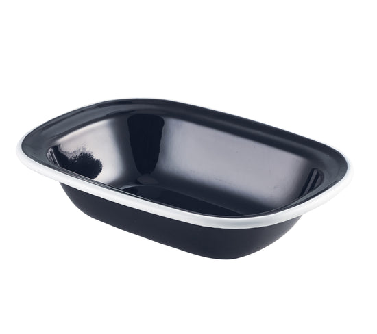 Enamel Pie Dish Black With White Rim 18 x 13.5 x 4cm 35cl / 12oz (Box Of 12)