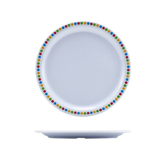 Genware Melamine Plate Coloured Circles 22.5cm (Box Of 12)