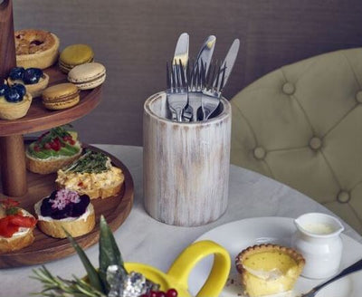 Genware White Wash Acacia Wood Cutlery Cylinder