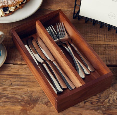 Genware Acacia Wood 2 Compartment Cutlery Tray