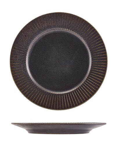 Terra Porcelain Fluted Winged Plate 21cm Black (Box Of 6)