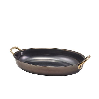 Genware Black Vintage Steel Oval Dish 24.5 x 17.5cm (Box Of 6)