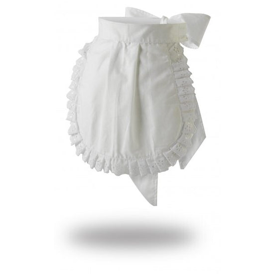 Traditional Waitress Apron Round B A Trim White Cotton