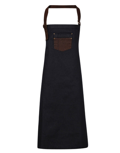 Waxed Look Bib Apron With Faux Leather Ties And Neckband 28" X 34"