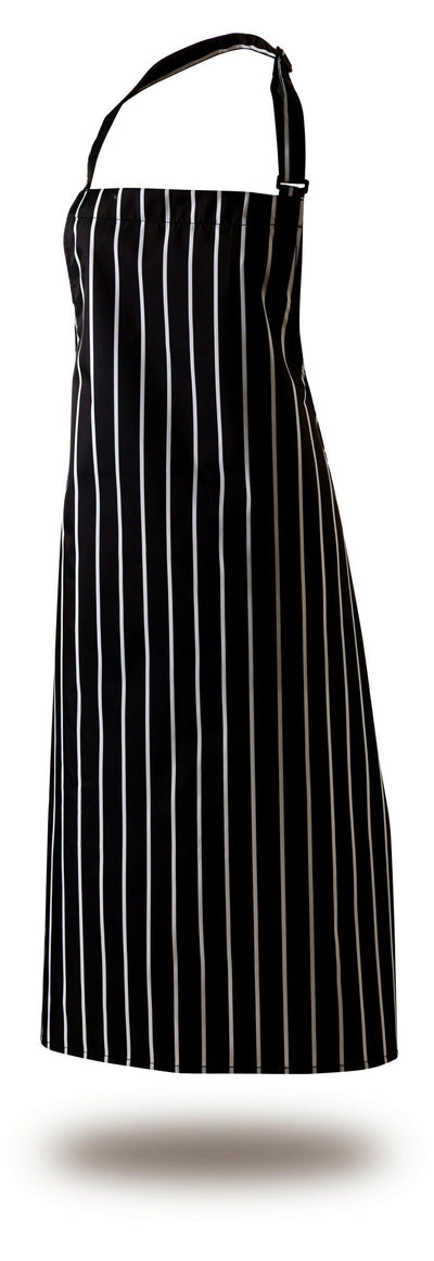 Bib Apron 28" X 36" Cotton Black & White Butchers Stripe Self Adjustable Neck Band