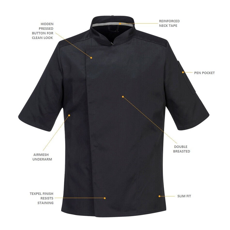 Airback Pro Chefs Jacket **Short Sleeves** Black