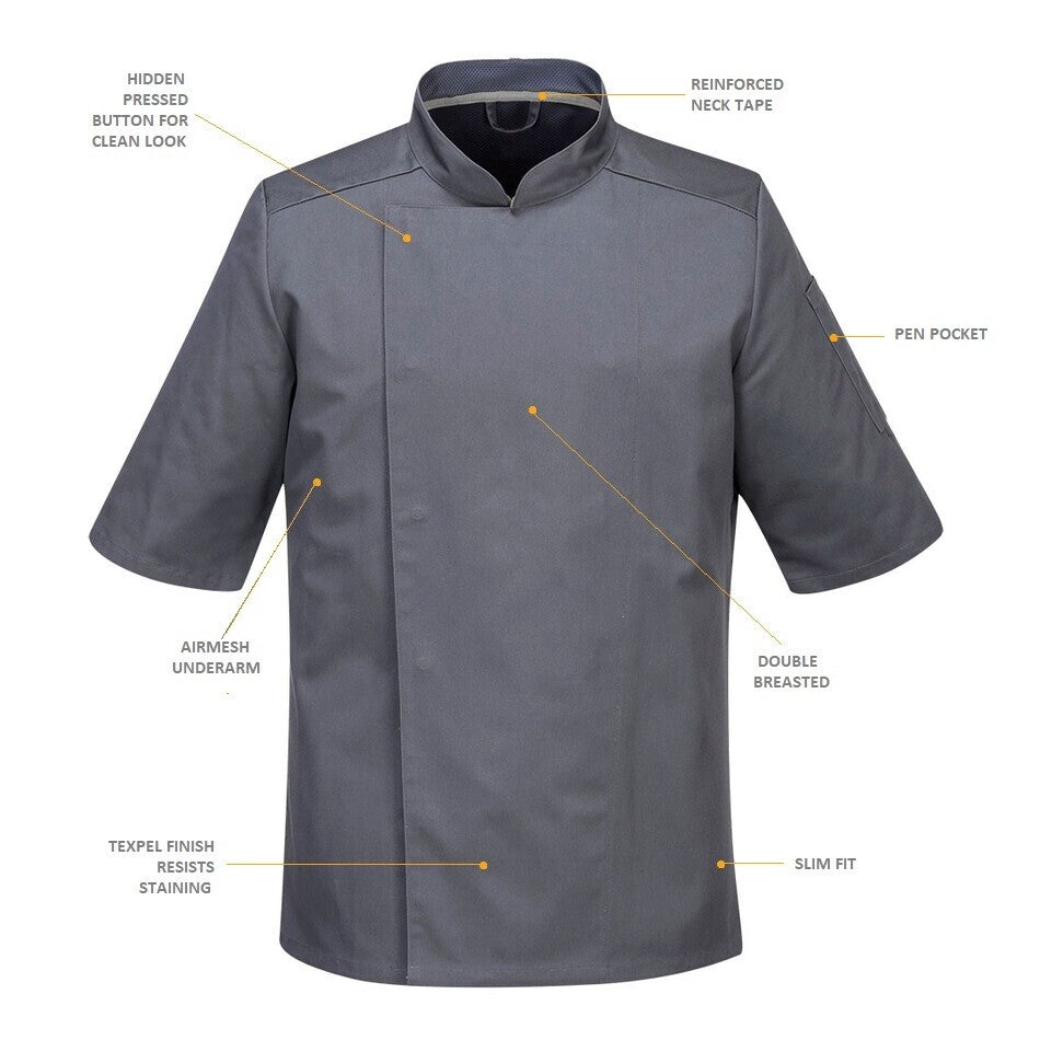Airback Pro Chefs Jacket **Short Sleeves** Grey