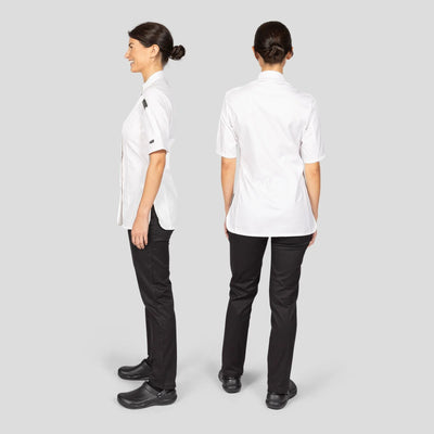 Lady's Chefs Jacket Short Sleeves White With New Capped Studs