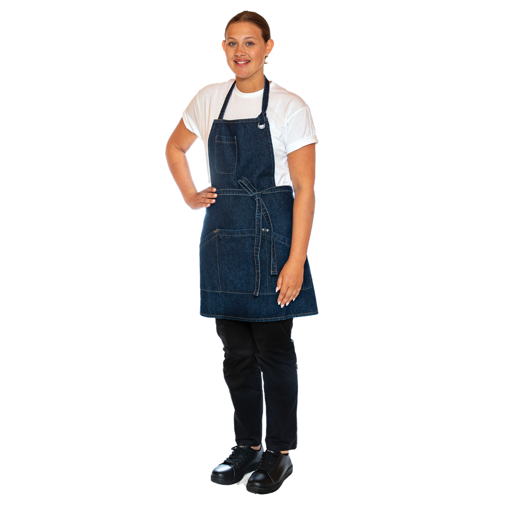 Le Chef Artisan Utility Bib Apron Washed Denim
