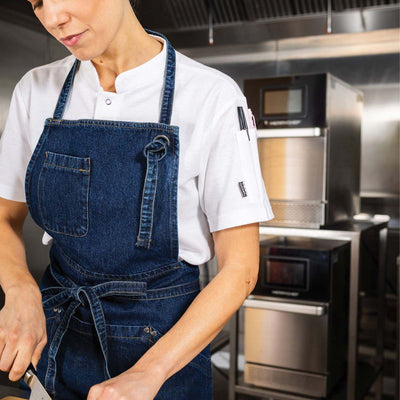 Le Chef Artisan Utility Bib Apron Washed Denim