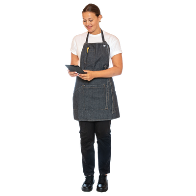 Le Chef Artisan Utility Bib Apron Washed Denim