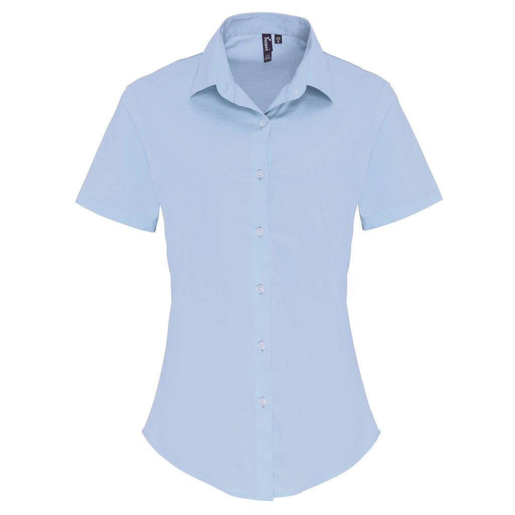 Stretch Fit Cotton Poplin Blouse Short Sleeves