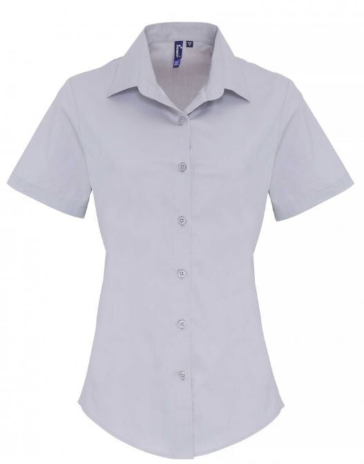 Stretch Fit Cotton Poplin Blouse Short Sleeves