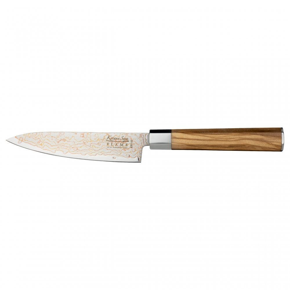 Katana Flame Olive Wood Handled Utility Knife 12cm (Kfo-12)