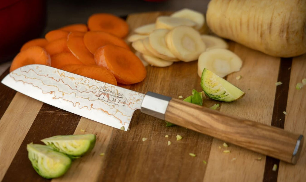 Katana Flame Olive Wood Handled Santoku Knife 12cm (Kfo-01)