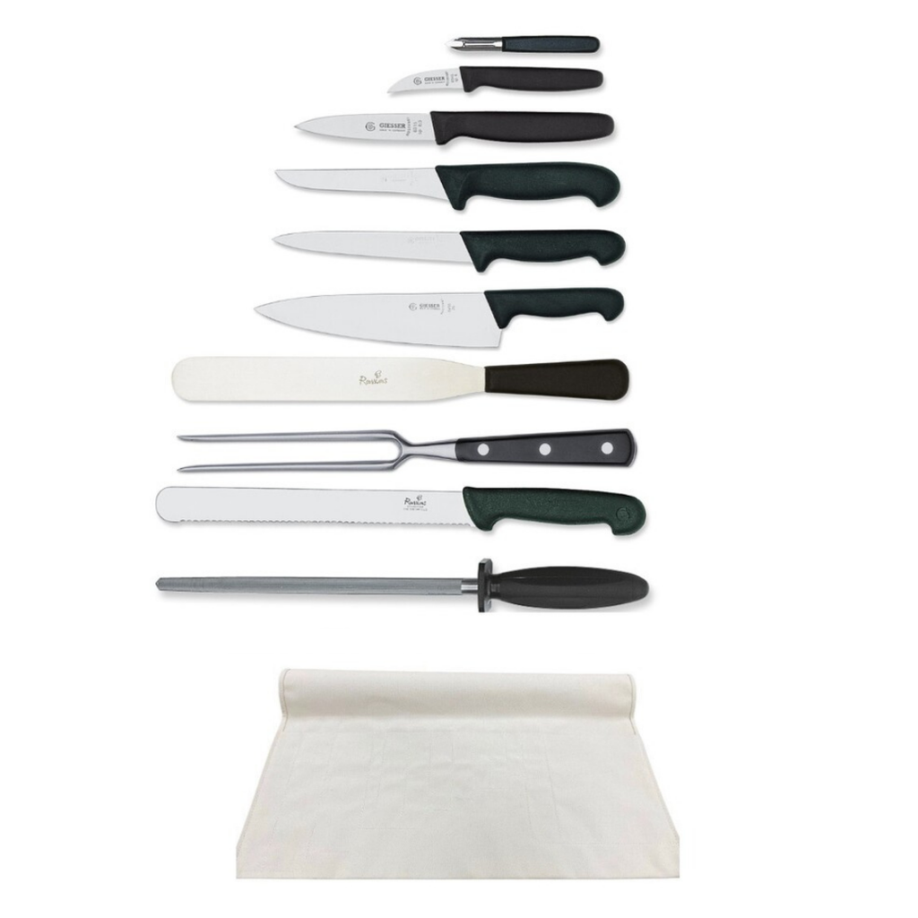 Knife Set Giesser Large With 25cm Cooks Knife In Cotton Wallet
