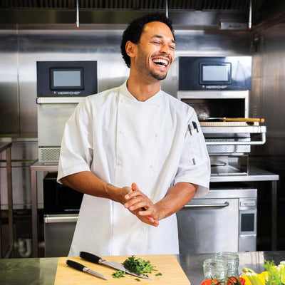Le Chef De92s Executive Jacket **Short Sleeves** With Capped Studs White