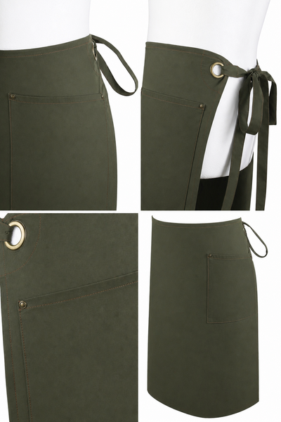 Contrast Stitch Waist Apron 2 Pocket Olive/Chestnut