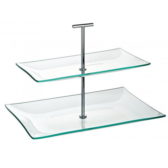 Cake Stand Glass 2 Tier Rectangular 30cm x 16cm