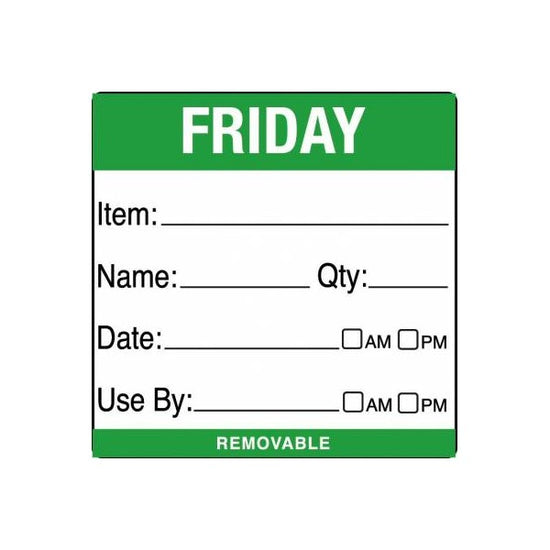 Removable Food Rotation Label 50mm X 50mm (Roll Of 500) Friday/Green
