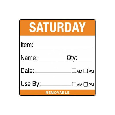 Removable Food Rotation Label 50mm X 50mm (Roll Of 500) Saturday/Orange