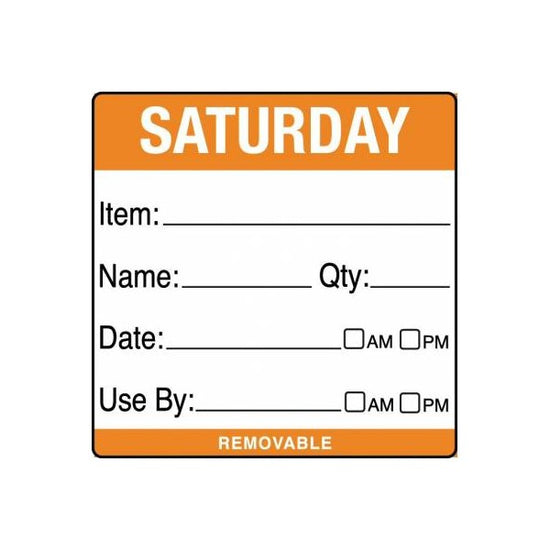 Removable Food Rotation Label 50mm X 50mm (Roll Of 500) Saturday/Orange
