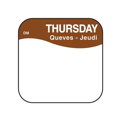 Removable Day Of The Week Label 25mm x 25mm (Roll Of 1000) Thursday/Brown
