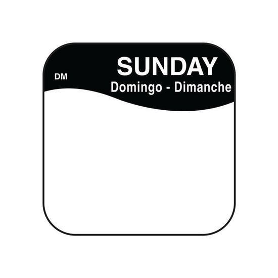 Removable Day Of The Week Label 25mm x 25mm (Roll Of 1000) Sunday/Black