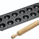 Black Ravioli Tray 12 Hole With Rolling Pin