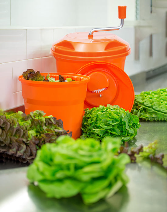 Salad Spinner 12Ltr Manual 34.5cm Top Dia 43cm High Orange