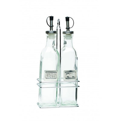 Glass Oil & Vinegar Dispensers With Chrome Stand