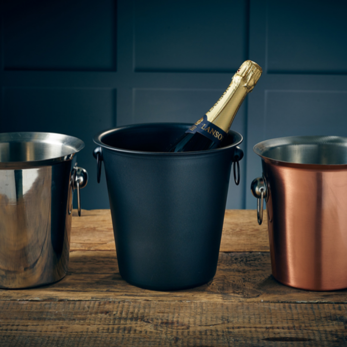 Genware Metallic Black Wine Bucket, 21.5 X 20.5 X 21.5Cm (L X W X H)
