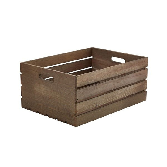Genware Dark Rustic Wooden Crate 41cm x 30cm x 18cm