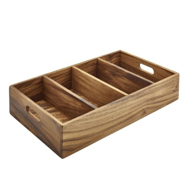 Acacia Wood 4 Compartment Cutlery Tray L1/1 - L53 x W32.5 x H10cm