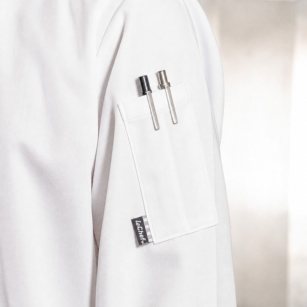 Le Chef De92s Executive Jacket **Short Sleeves** With Capped Studs White