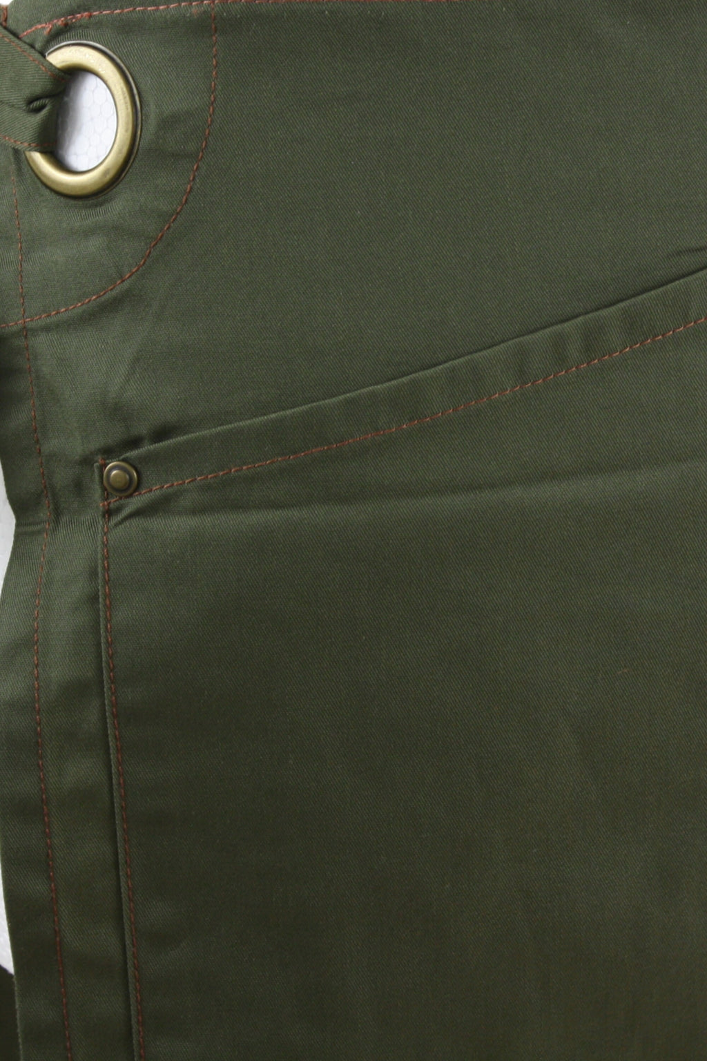 Contrast Stitch Waist Apron 2 Pocket Olive/Chestnut