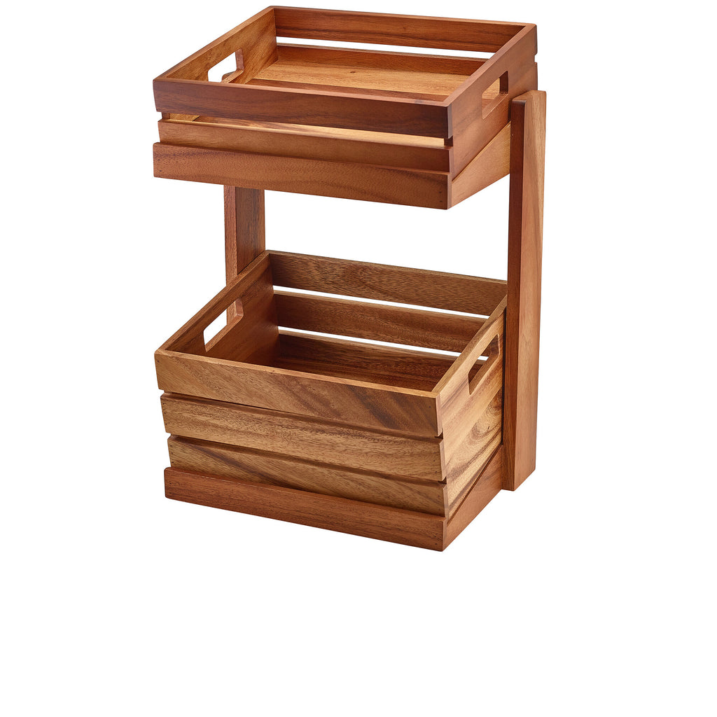 Genware Acacia Wood Crate Stand