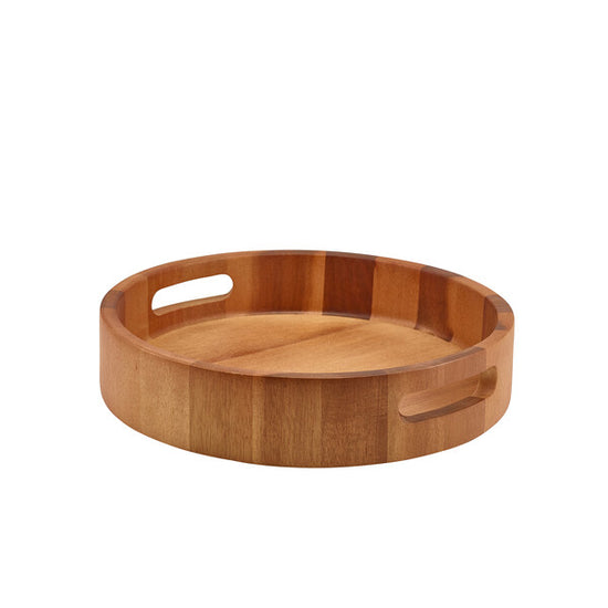 Genware Acacia Wood Round Serving Tray 30cm